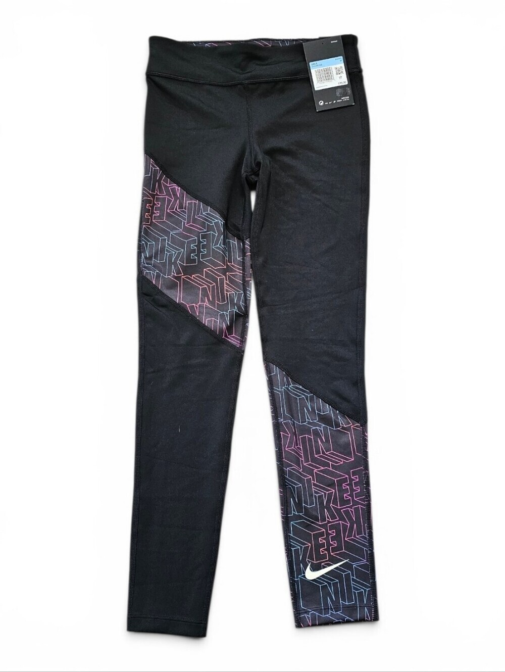 Nike Girls Training Tight Fit Leggings Black Graphic Size M NWT